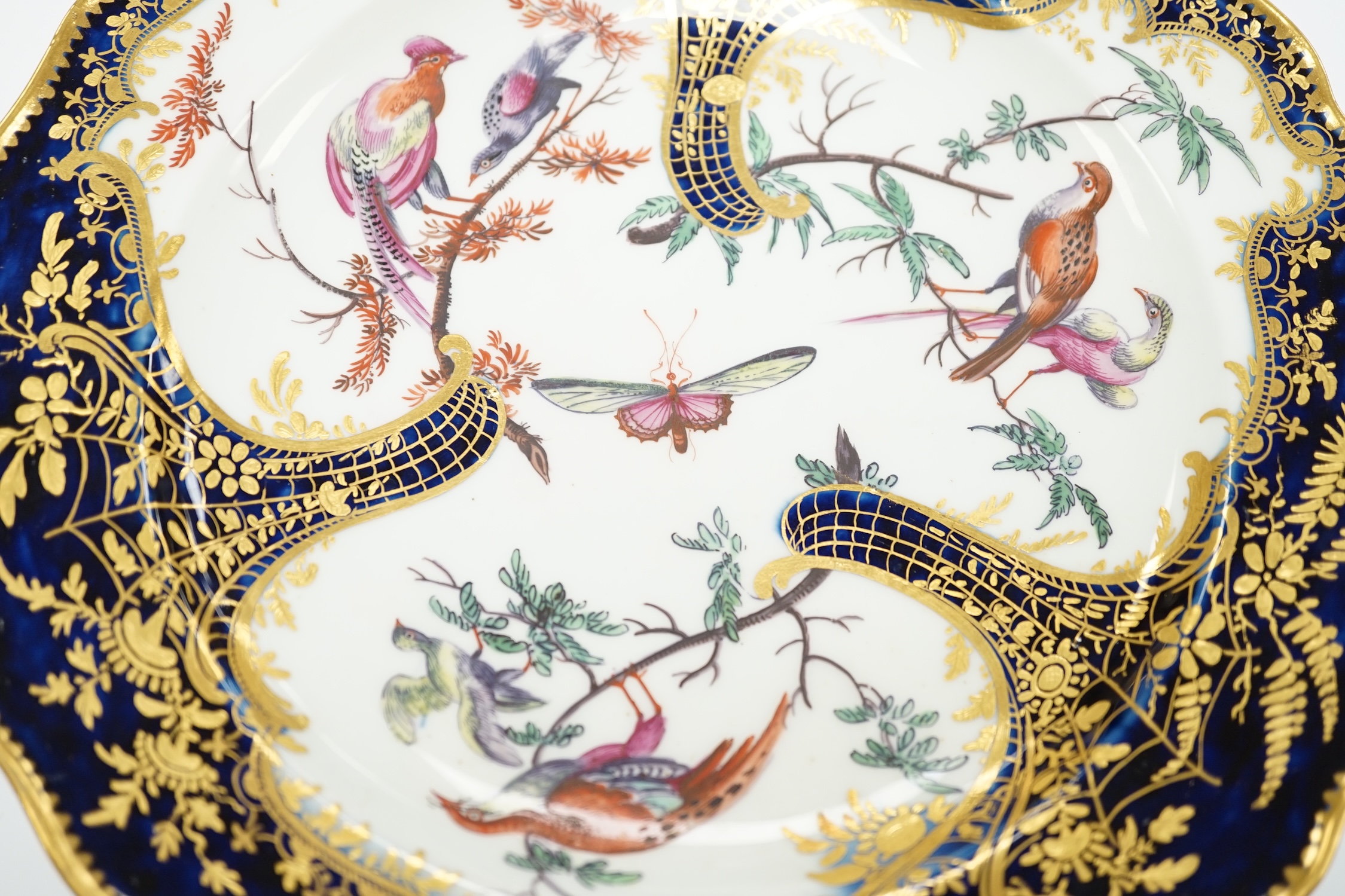A Chelsea gold anchor ‘fantastic birds’ plate, c.1760-65, 21cm diameter, ex Godden collection